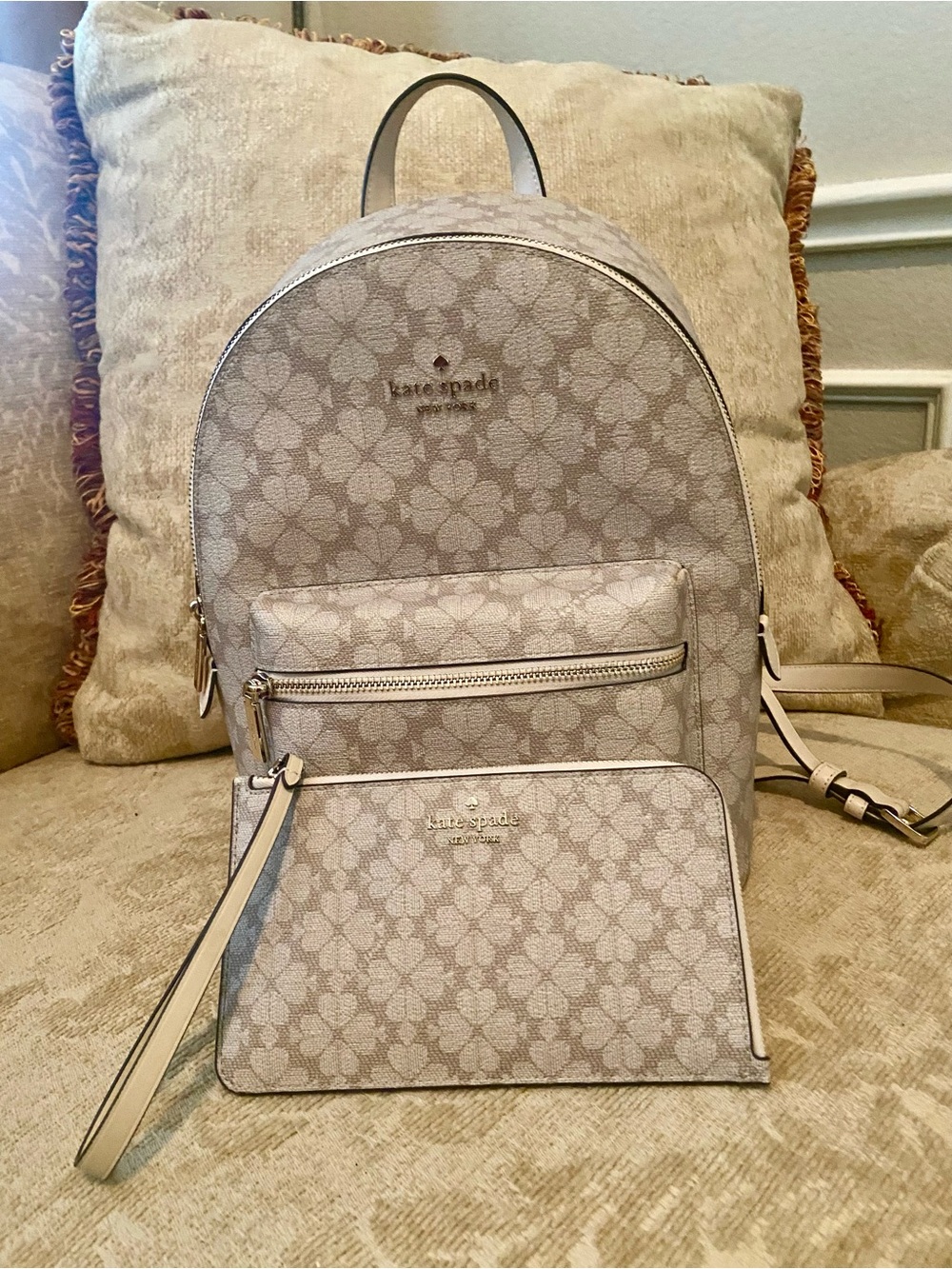 kate spade Cream Floral Logo Backpack and Wristlet Set